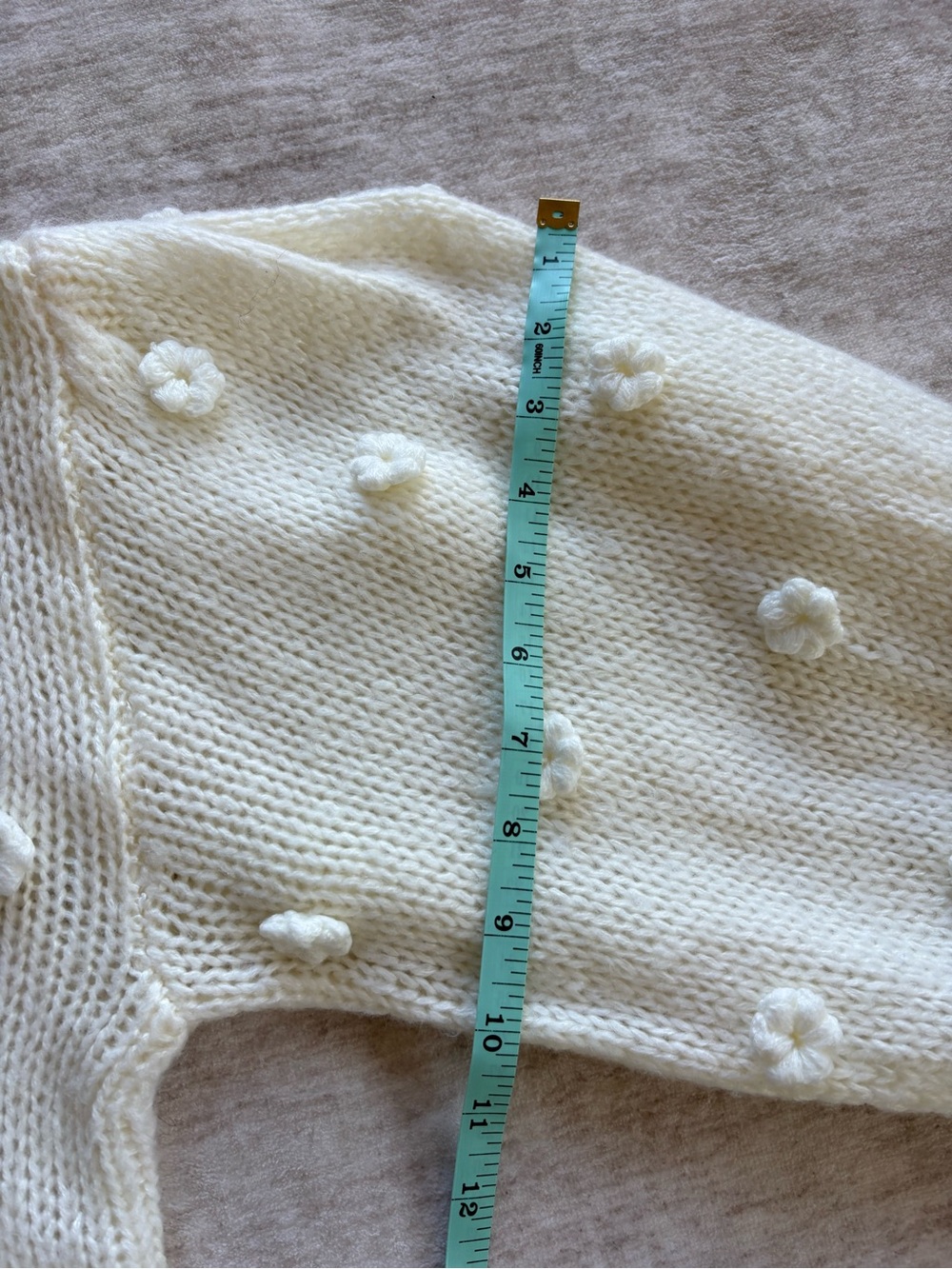 Farm Rio Cream Handmade Flowers TurtleNeck Sweater w/ Appliqué Puff Sleeves S:M - Picture 11 of 12